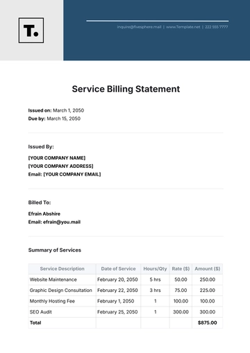 Free Service Billing Statement Template to Edit Online