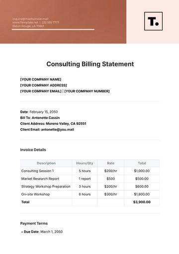 Free Consulting Billing Statement Template to Edit Online