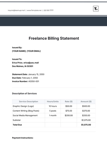 Free Freelance Billing Statement Template to Edit Online