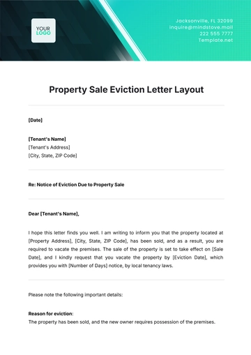 Free Property Sale Eviction Letter Layout Template to Edit Online