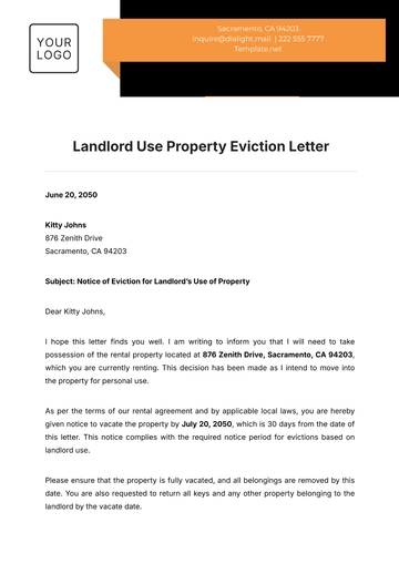 Free Landlord Use Property Eviction Letter Template to Edit Online