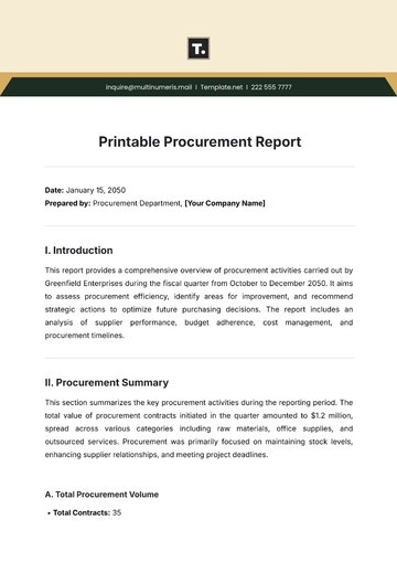 Free Printable Procurement Report Template to Edit Online