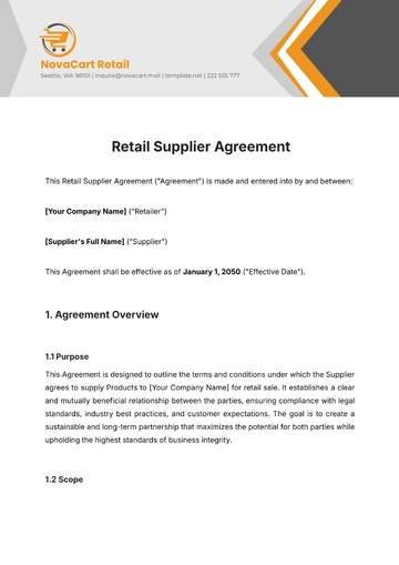 Free Retail Supplier Agreement Template to Edit Online