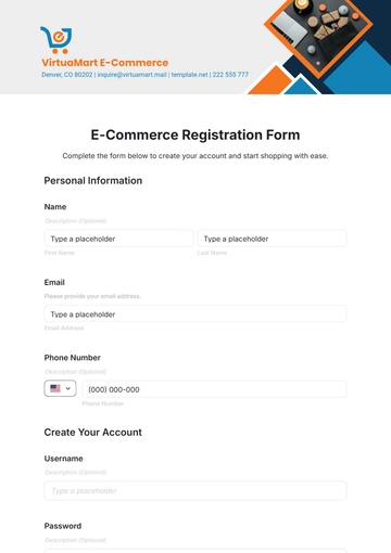 Free E-Commerce Registration Form Template to Edit Online