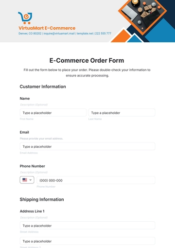 Free E-Commerce Order Form Template to Edit Online