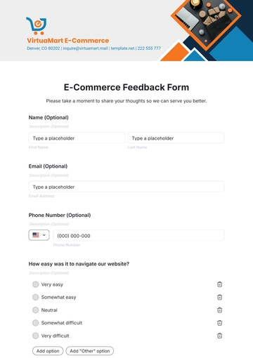 Free E-Commerce Feedback Form Template to Edit Online