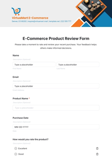 Free E-Commerce Product Review Form Template to Edit Online