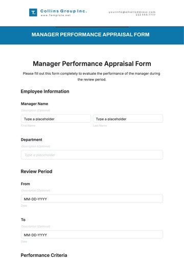 Free Manager Performance Appraisal Form Template to Edit Online Free Manager Performance Appraisal Form Template to Edit Online