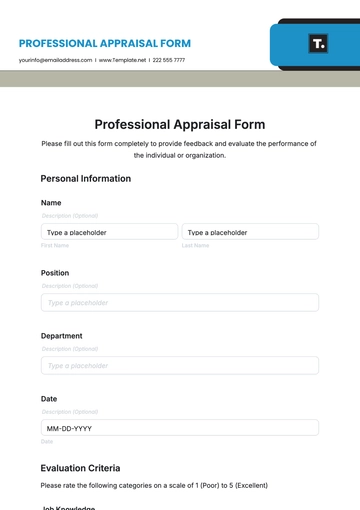 Free Professional Appraisal Form Template to Edit Online
