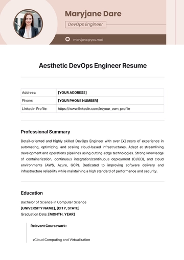 Free Aesthetic DevOps Engineer Resume Template to Edit Online
