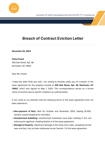 Free Breach of Contract Eviction Letter Template to Edit Online