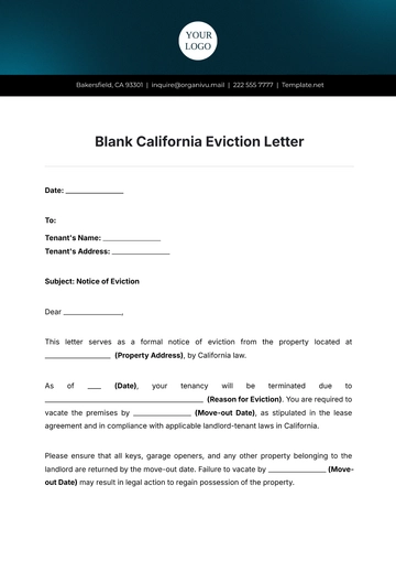 Free Blank California Eviction Letter Template to Edit Online