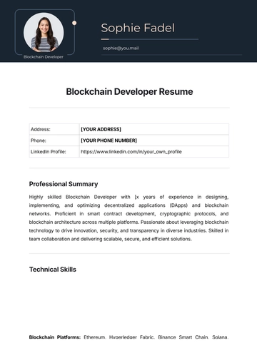Free Blockchain Developer Resume Template to Edit Online