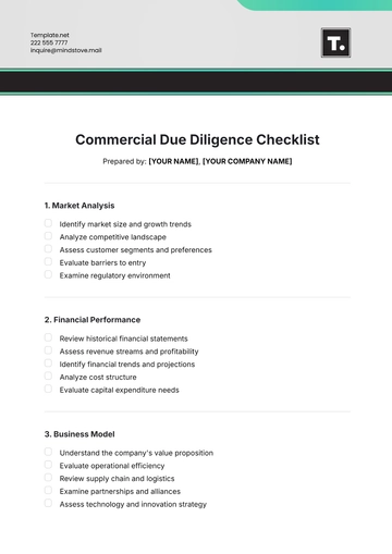 Free Commercial Due Diligence Checklist Template to Edit Online
