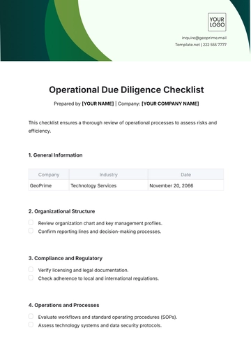 Free Operational Due Diligence Checklist Template to Edit Online