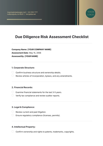 Free Due Diligence Risk Assessment Checklist Template to Edit Online