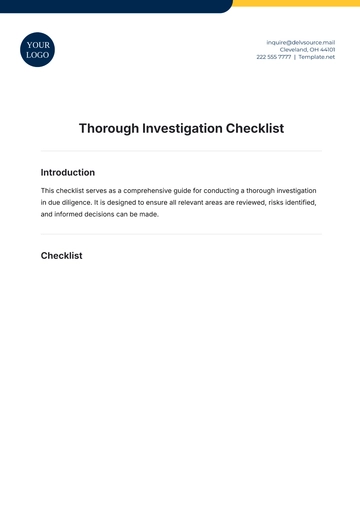 Free Thorough Investigation Checklist Template to Edit Online