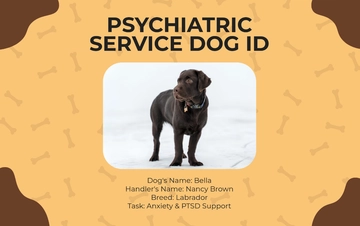 Free Psychiatric Support Service Dog ID Card Template to Edit Online