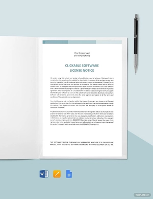 Clickable Software License Notice Template