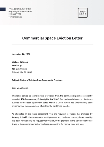 Free Commercial Space Eviction Letter Template to Edit Online