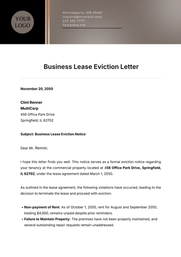 Free Business Lease Eviction Letter Template to Edit Online