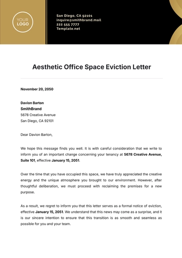 Free Aesthetic Office Space Eviction Letter Template to Edit Online