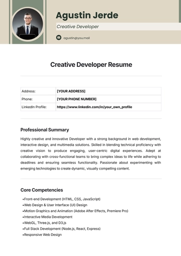 Free Creative Developer Resume Template to Edit Online