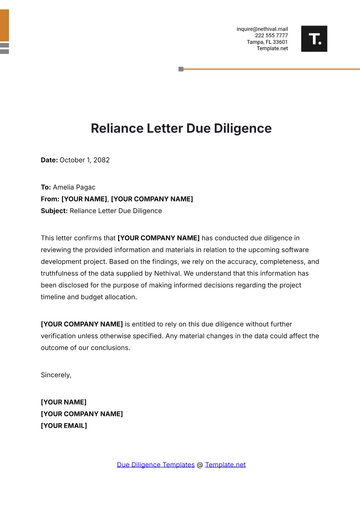 Free Reliance Letter Due Diligence Template to Edit Online