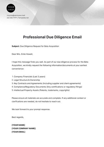 Free Professional Due Diligence Email Template to Edit Online