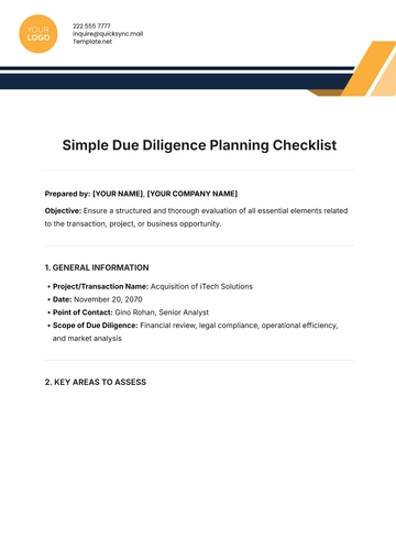 Free Simple Due Diligence Planning Checklist Template to Edit Online
