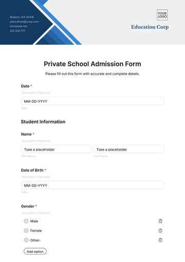 Free Private School Admission Form Template to Edit Online