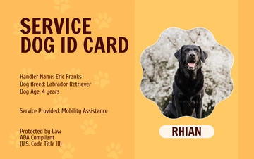 Free Service Dog ID Card for Public Access Template to Edit Online