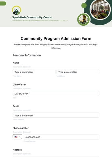 Free Community Program Admission Form Template to Edit Online