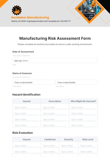 Free Manufacturing Risk Assessment Form Template to Edit Online