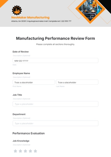 Free Manufacturing Performance Review Form Template to Edit Online