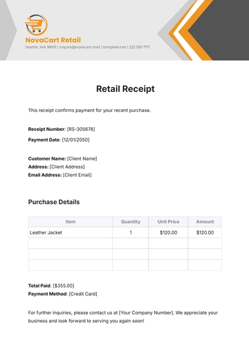 Free Retail Receipt Template to Edit Online