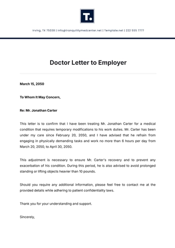 Free Doctor Letter to Employer Template to Edit Online