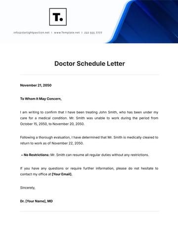 Free Doctor Schedule Letter Template to Edit Online