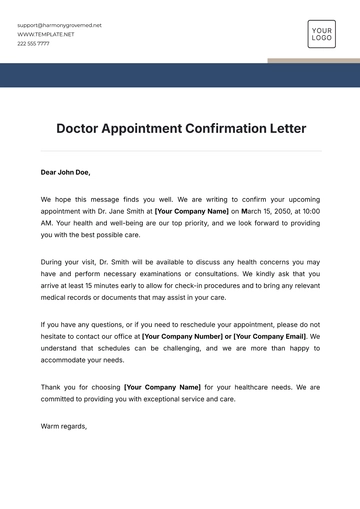 Free Doctor Appointment Confirmation Letter Template to Edit Online