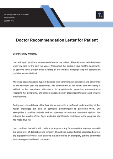 Free Doctor Recommendation Letter for Patient Template to Edit Online