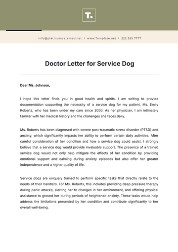 Free Doctor Letter for Service Dog Template to Edit Online