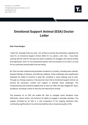 Free Emotional Support Animal (ESA) Doctor Letter Template to Edit Online