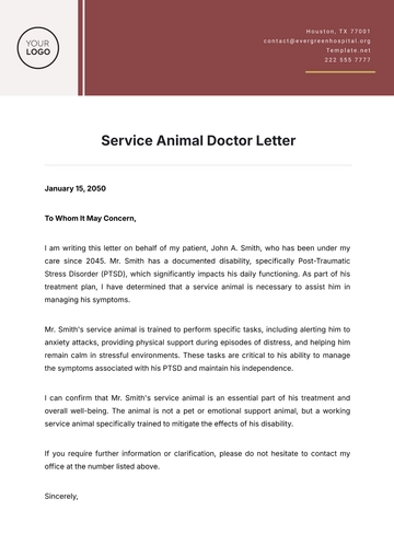 Free Service Animal Doctor Letter Template to Edit Online