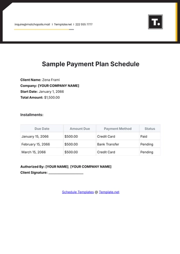 Free Sample Payment Plan Schedule Template to Edit Online