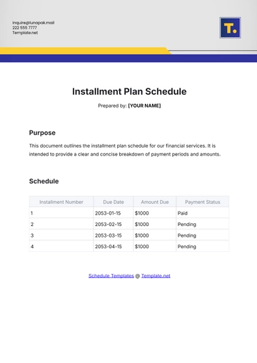 Free Installment Plan Schedule Template to Edit Online