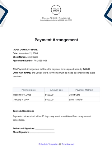 Free Payment Arrangement Template to Edit Online