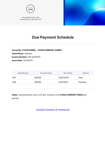 Free Due Payment Schedule Template to Edit Online