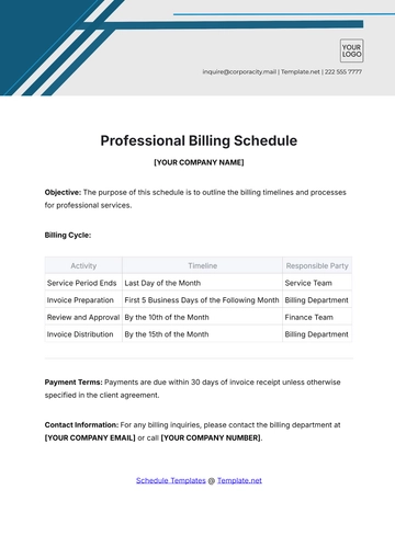 Free Professional Billing Schedule Template to Edit Online