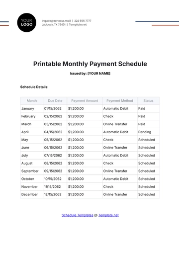 Free Printable Monthly Payment Schedule Template to Edit Online