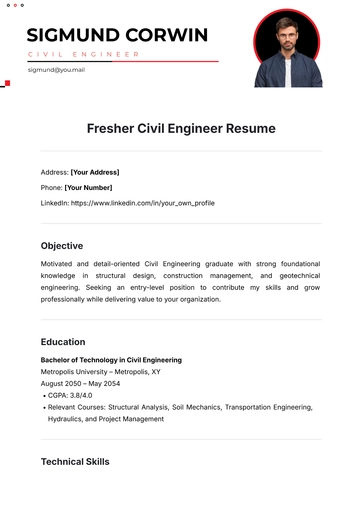 Free Fresher Civil Engineer Resume Template to Edit Online